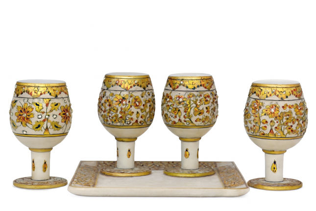 Handcrafted Marble Goblet Set with Tray
