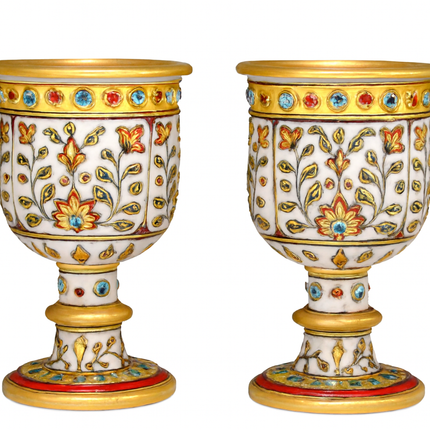 Handcrafted Floral Goblets with Gemstone Rim