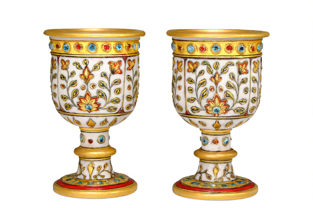 Handcrafted Floral Goblets with Gemstone Rim