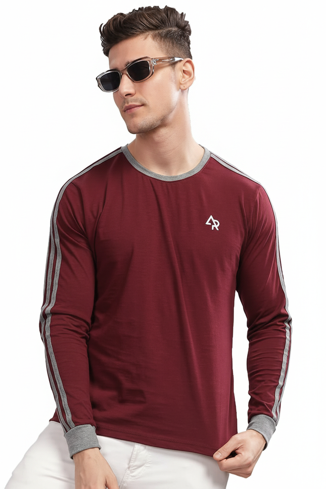 Men's  Round-Neck T-Shirts Dark Maroon (3XL)