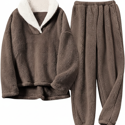 Two-Piece Relaxed Fit Co-Ord Set for Women-Brown (Size-4XL) | D25