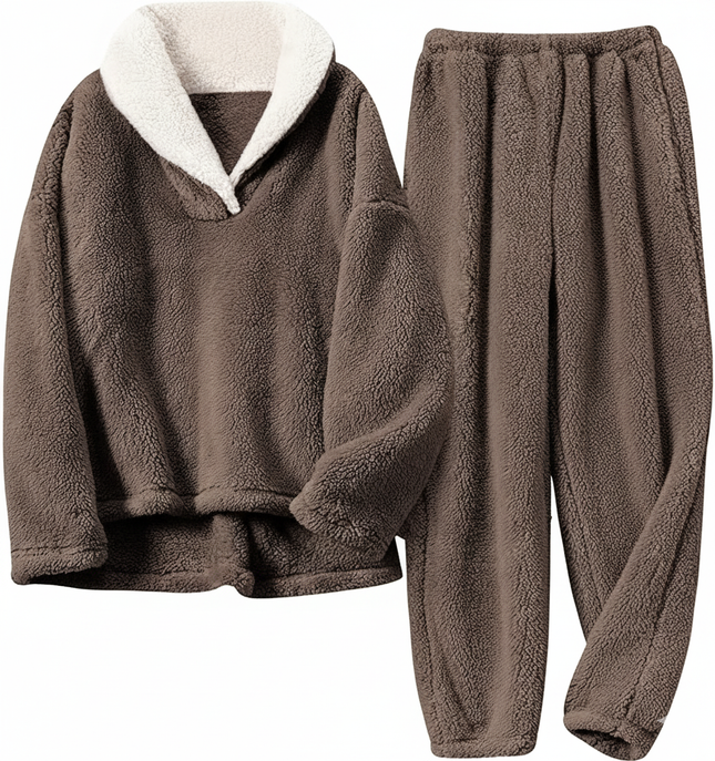 Two-Piece Relaxed Fit Co-Ord Set for Women-Brown (Size-4XL) | D25