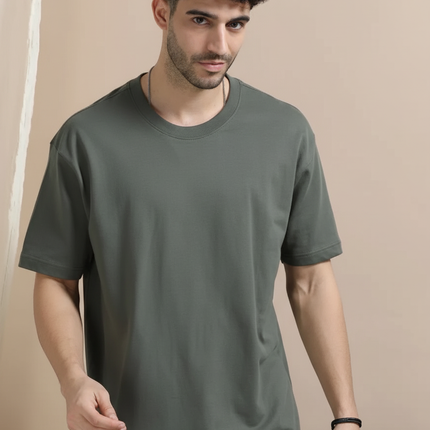 Men's  Round-Neck T-Shirts Dark Green (L)