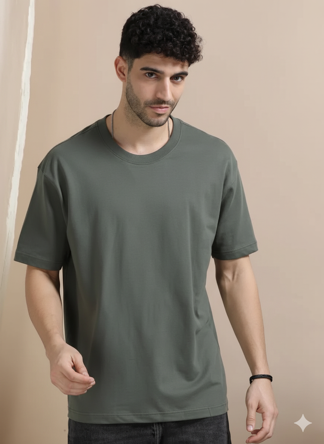 Men's  Round-Neck T-Shirts Dark Green (L)