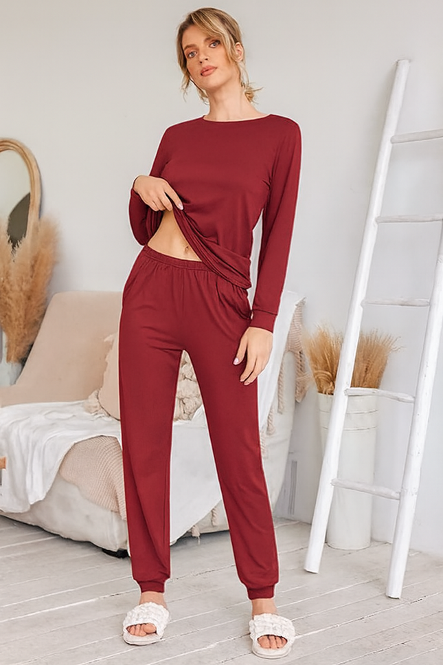 Two-Piece Relaxed Fit Co-Ord Set for Women-Maroon (Size-M) | D52