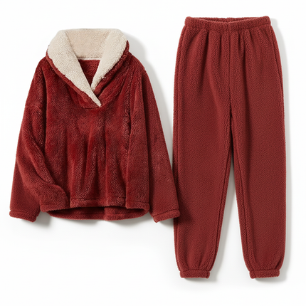 Two-Piece Relaxed Fit Co-Ord Set for Women-Maroon (Size-2XL) | D17