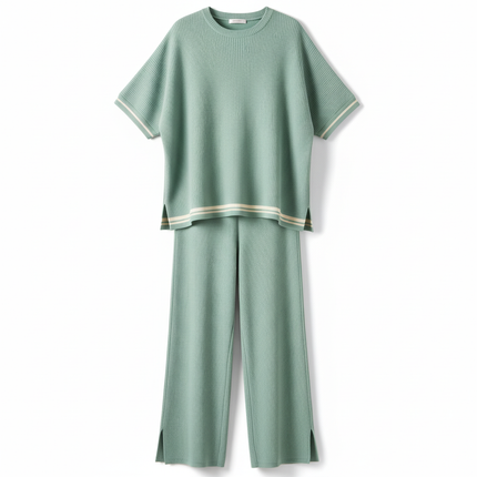 Two-Piece Relaxed Fit Co-Ord Set for Women-Green (Size-M) | D23