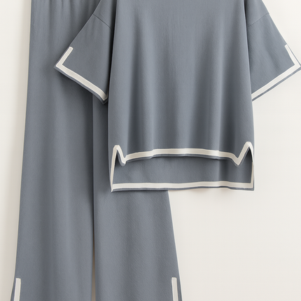 Two-Piece Relaxed Fit Co-Ord Set for Women-Blue (Size-M) | D38