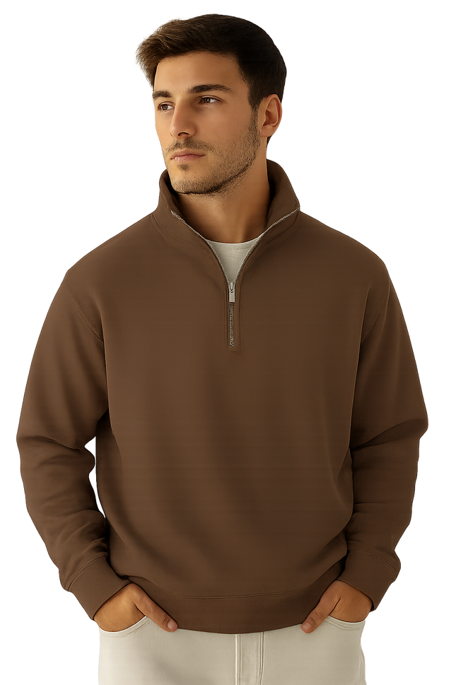 Men’s Sage Green Quarter-Zip Pullover Sweatshirt – Soft Fleece, High