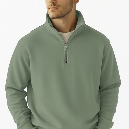 Men’s Sage Green Quarter-Zip Pullover Sweatshirt – Soft Fleece, High