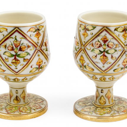 Handcrafted Floral Ceramic Goblet – Gold & Green