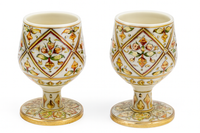 Handcrafted Floral Ceramic Goblet – Gold & Green