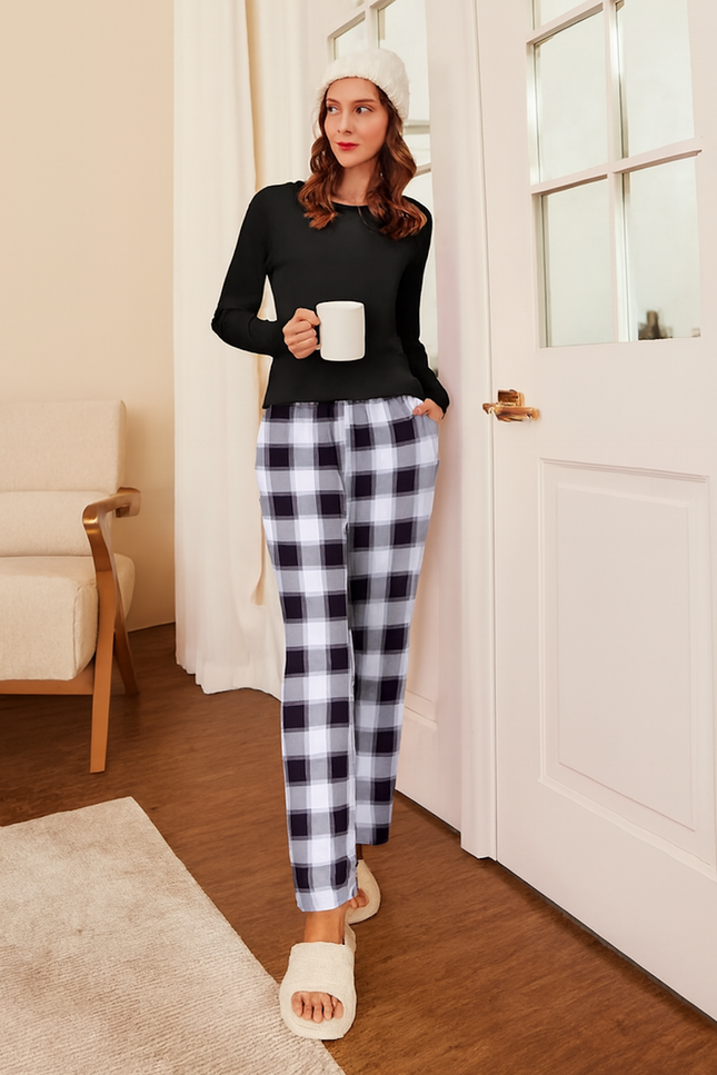 Two-Piece Relaxed Fit Co-Ord Set for Women-Black (Size-S) | D43