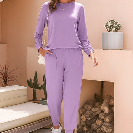 Two-Piece Relaxed Fit Co-Ord Set for Women-Purple (Size-M) | D49