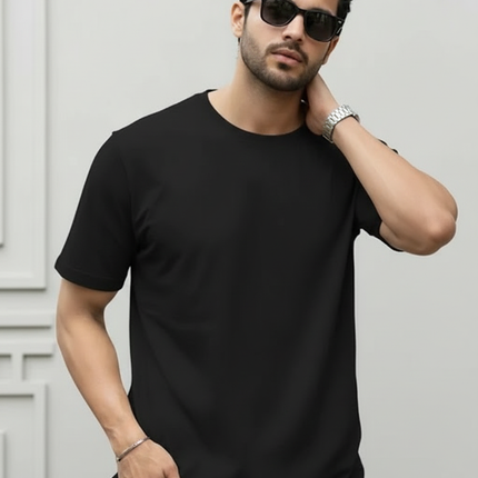 Men's  Round-Neck T-Shirts Black (3XL)