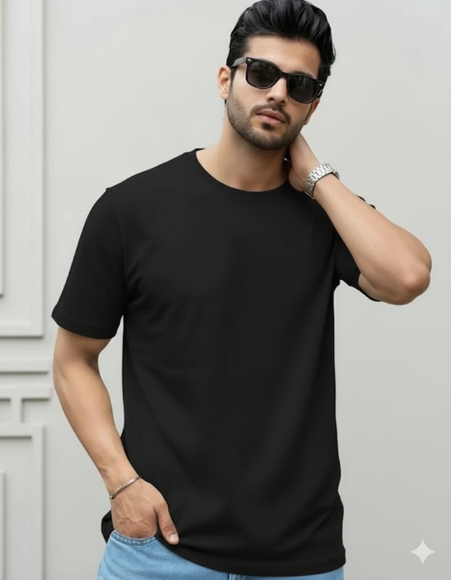 Men's  Round-Neck T-Shirts Black (3XL)