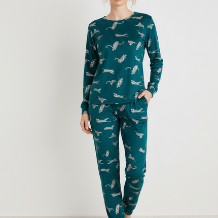Two-Piece Relaxed Fit Co-Ord Set for Women-Teal (Size-L) | D03