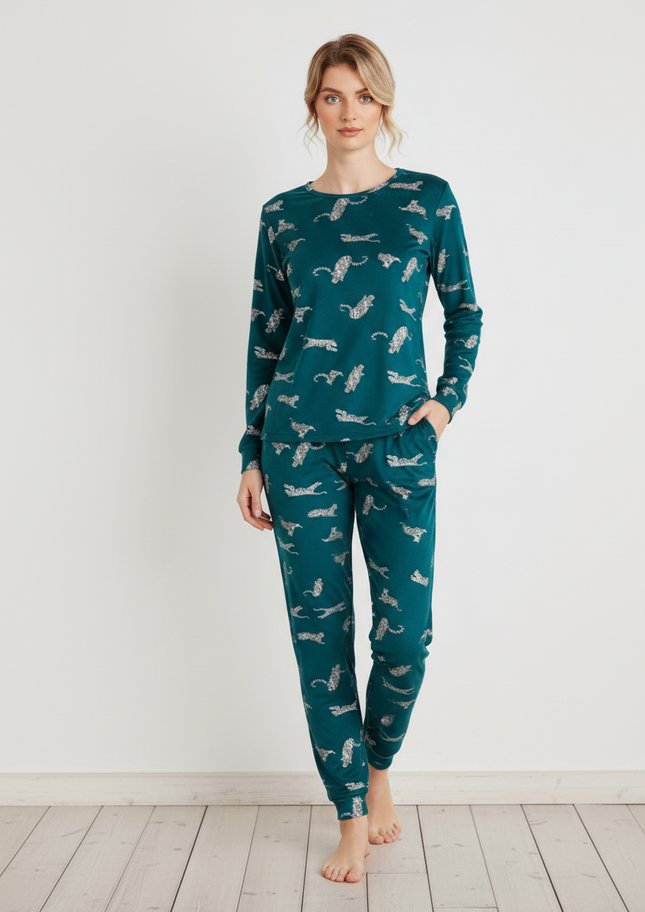 Two-Piece Relaxed Fit Co-Ord Set for Women-Teal (Size-L) | D03