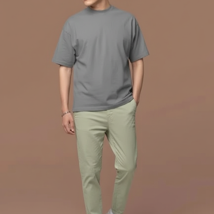 Men's  Round-Neck T-Shirts Dark Grey (3XL)