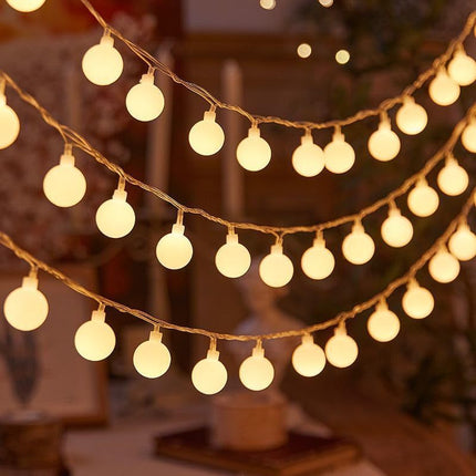 14 LED Milky Ball Fairy Curtain String Lights – Plug-in Warm White