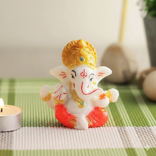 Decorative Lord Ganesha Idol for Home Temple – Red & Gold