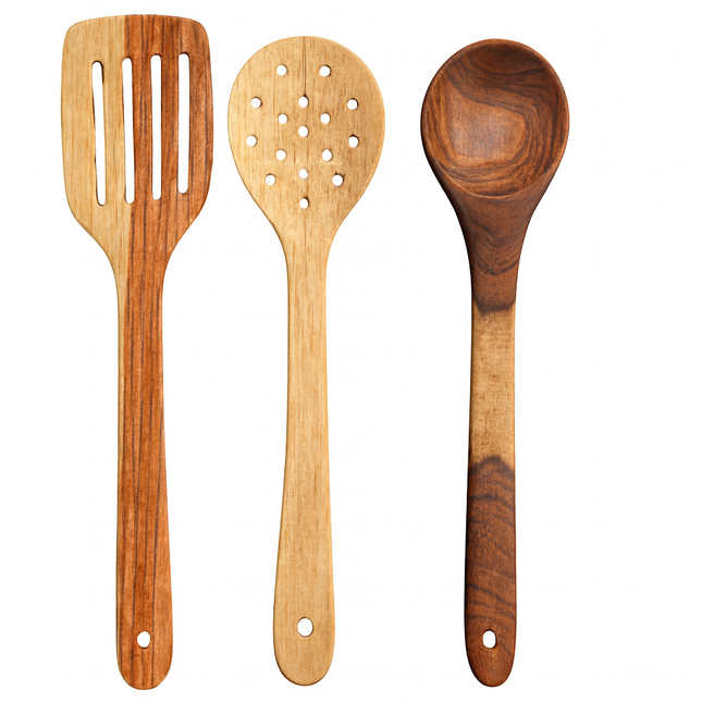 3-Piece Wooden Kitchen Utensil Set – Spoon, Slotted Spoon & Spatula