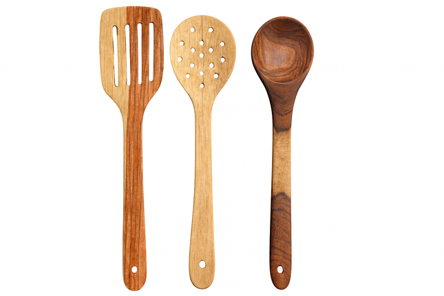 3-Piece Wooden Kitchen Utensil Set – Spoon, Slotted Spoon & Spatula