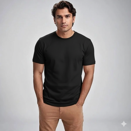Men's  Round-Neck T-Shirts Black (S)