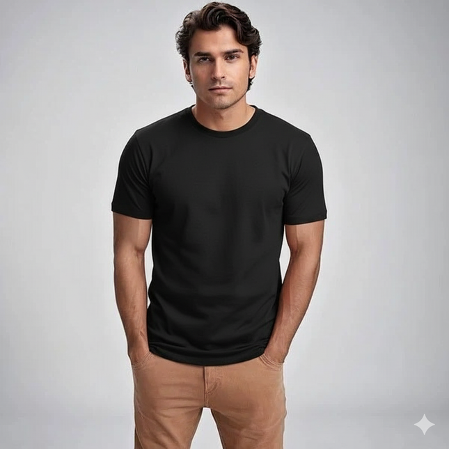 Men's  Round-Neck T-Shirts Black (S)