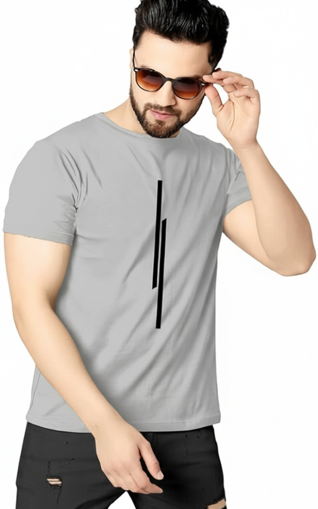 Men's  Round-Neck T-Shirts Grey (M)