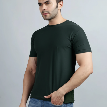 Men's  Round-Neck T-Shirts Dark Green (L)