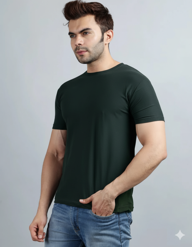 Men's  Round-Neck T-Shirts Dark Green (L)