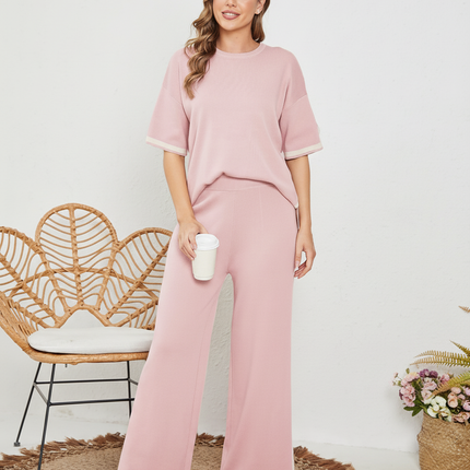 Two-Piece Relaxed Fit Co-Ord Set for Women-Pink (Size-XS) | D24
