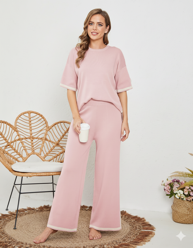 Two-Piece Relaxed Fit Co-Ord Set for Women-Pink (Size-XS) | D24