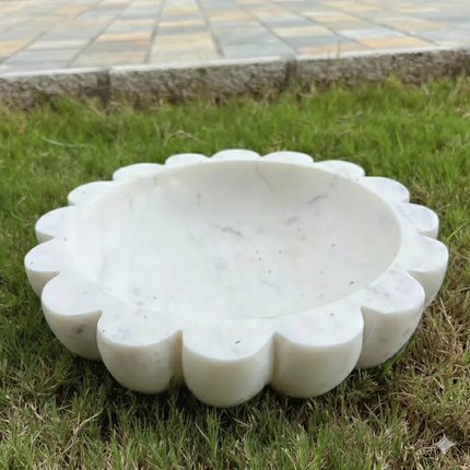White Marble Flower Bowl – Decorative Garden Accent