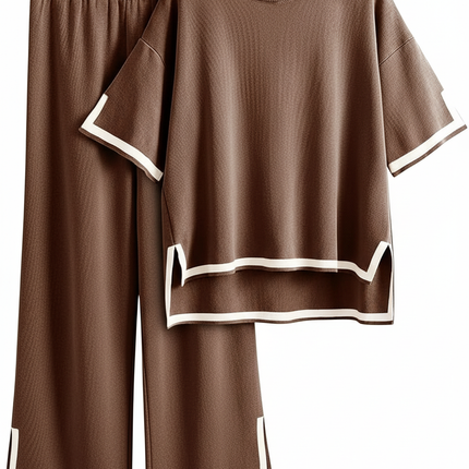 Two-Piece Relaxed Fit Co-Ord Set for Women-Brown (Size-3XL) | D09