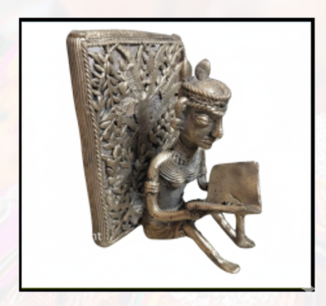 Tribal Brass Reading Figurine – Folk Art Decor