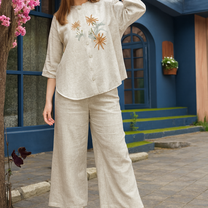 Two-Piece Relaxed Fit Co-Ord Set for Women-Off White (Size-5XL) | D33