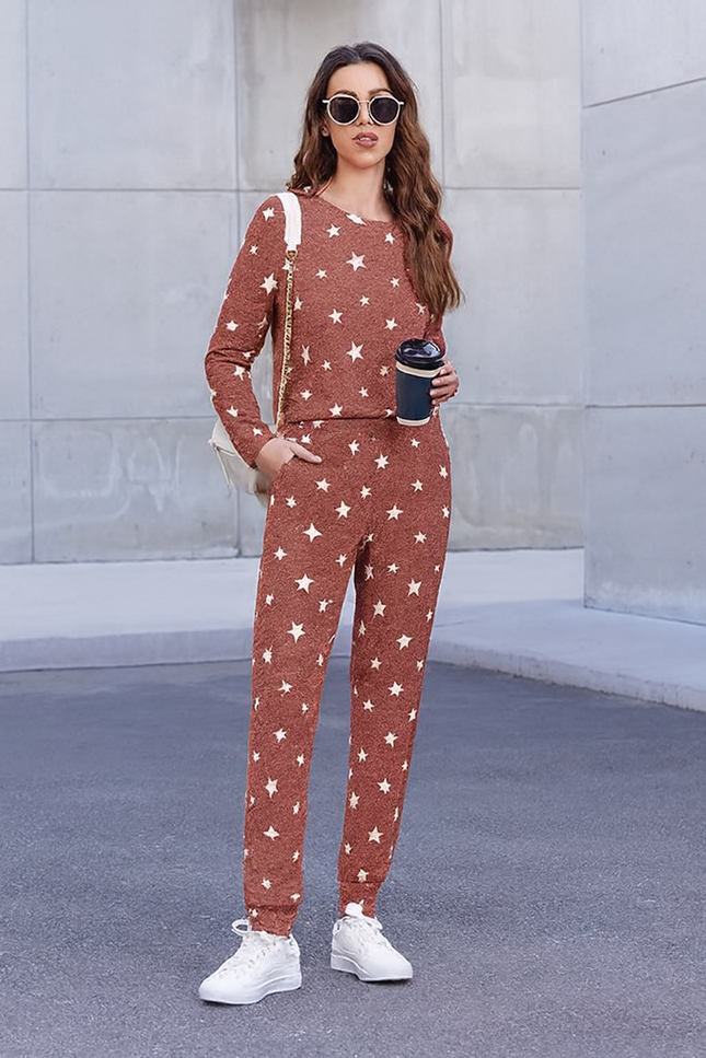 Two-Piece Relaxed Fit Co-Ord Set for Women-Brown (Size-2XL) | D59