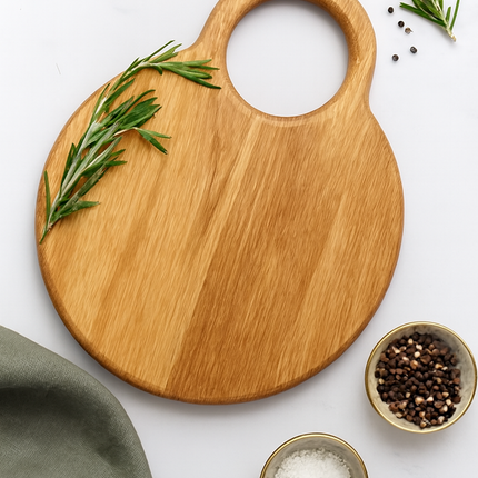 Round Wooden Cutting Board with Handle