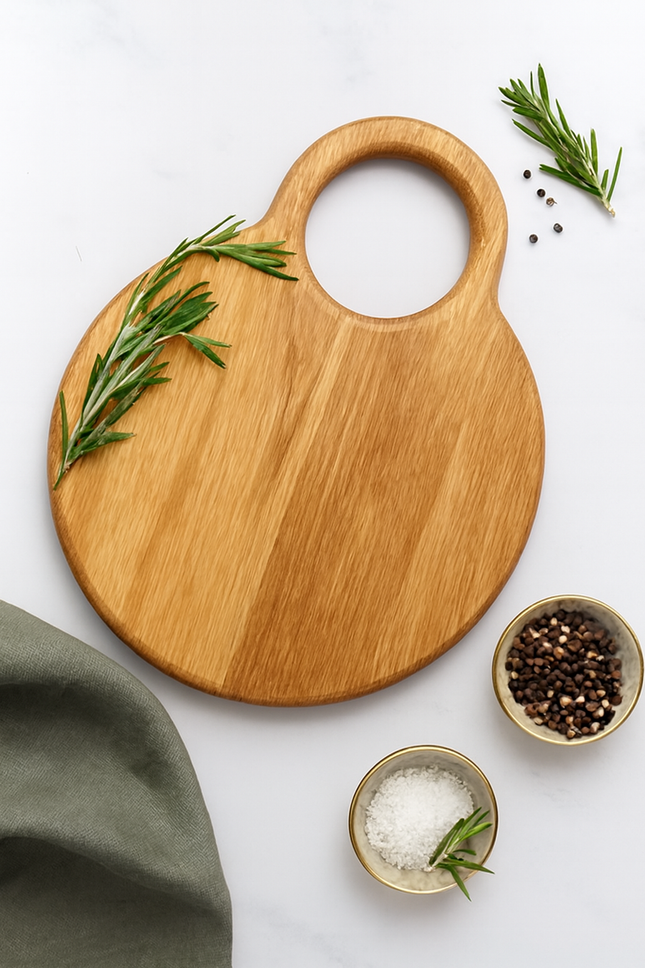 Round Wooden Cutting Board with Handle