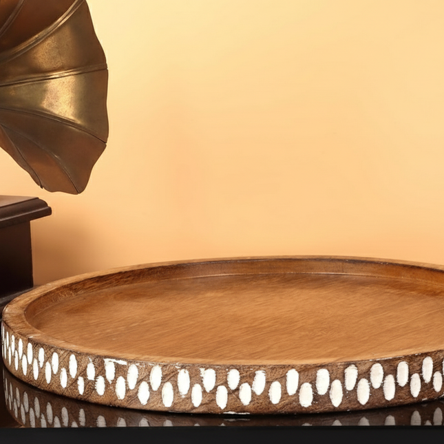 Vintage Brass Gramophone with Decorative Tray