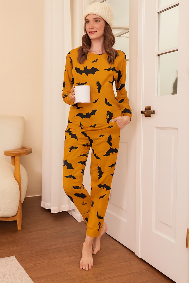 Two-Piece Relaxed Fit Co-Ord Set for Women-Mustard (Size-S) | D45