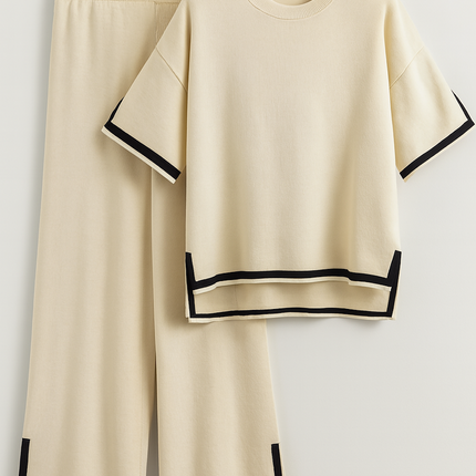 Two-Piece Relaxed Fit Co-Ord Set for Women-Cream (Size-M) | D35