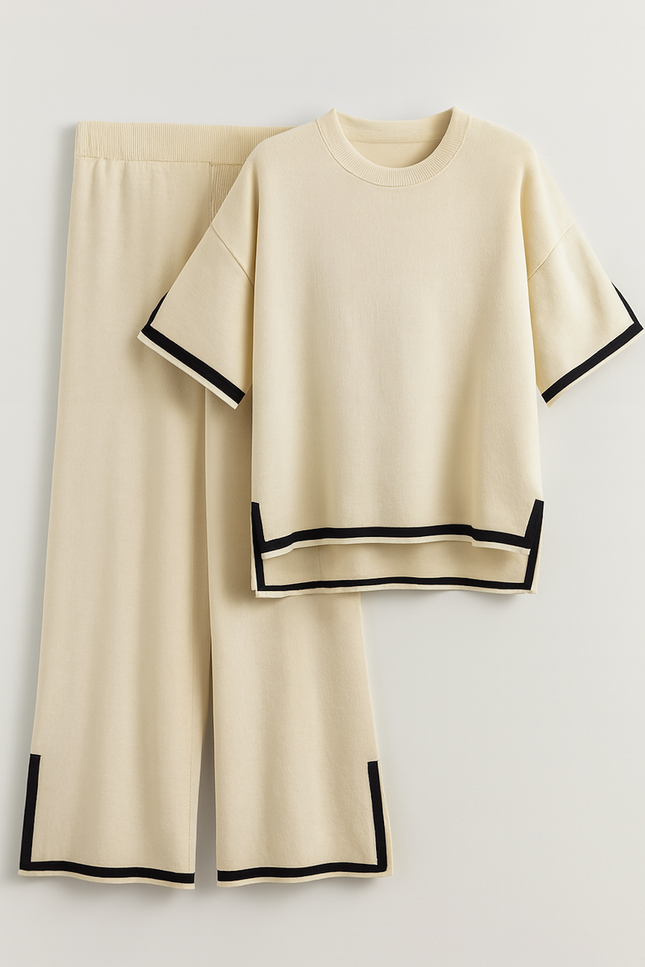 Two-Piece Relaxed Fit Co-Ord Set for Women-Cream (Size-M) | D35