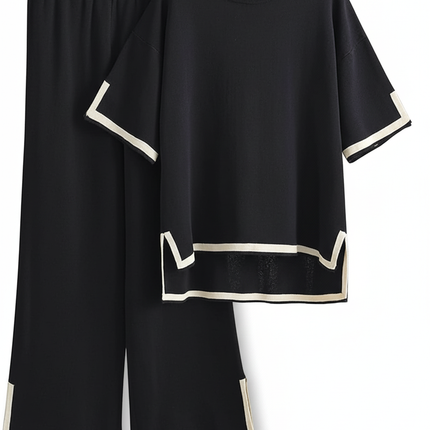 Two-Piece Relaxed Fit Co-Ord Set for Women-Black (Size-M) | D26