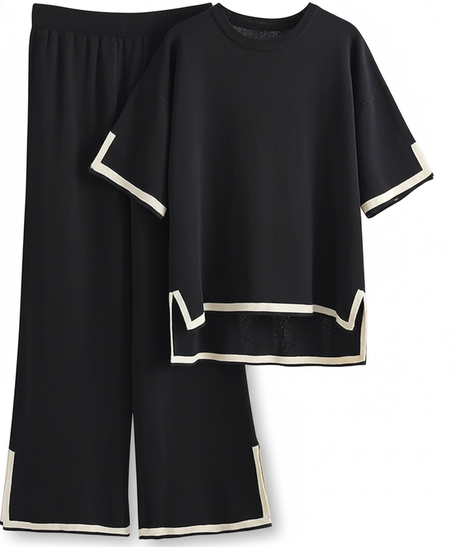 Two-Piece Relaxed Fit Co-Ord Set for Women-Black (Size-M) | D26