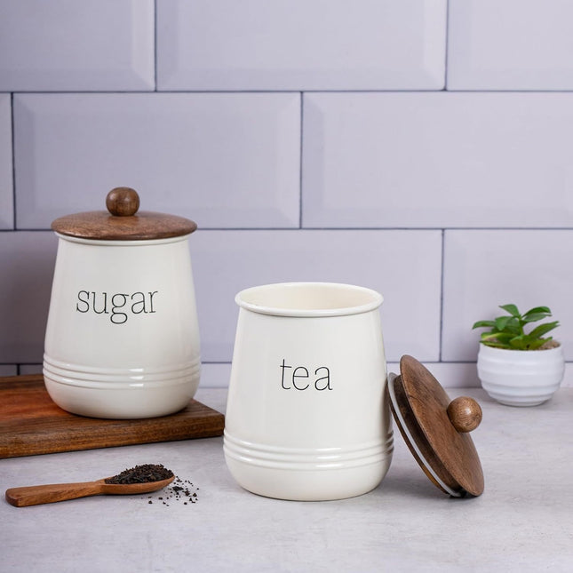 Stylish Tea & Sugar Jar Set of 2 – Cream