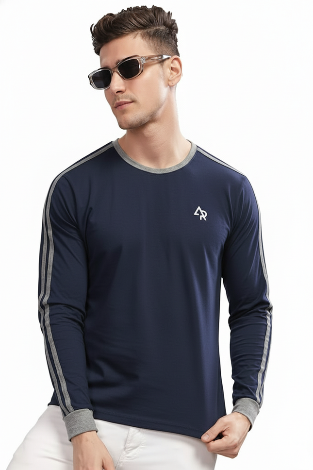 Men's  Round-Neck T-Shirts Navy Blue (3XL)