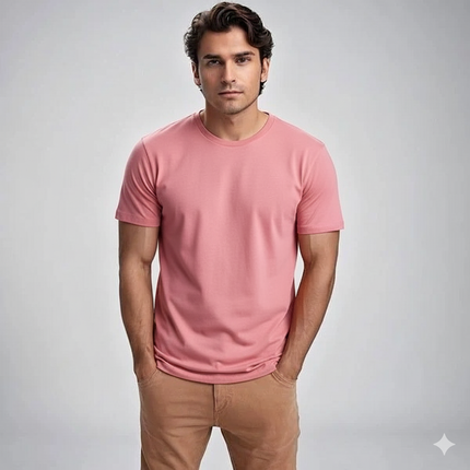 Men's  Round-Neck T-Shirts Powder Pink (2XL)